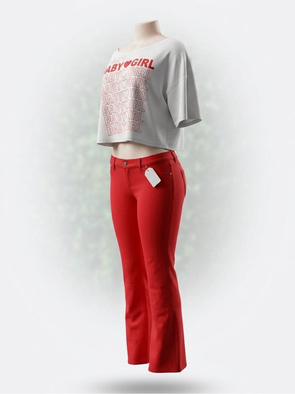 Cropped 'BABYGIRL' Graphic Tee & Red Flare Pants Set